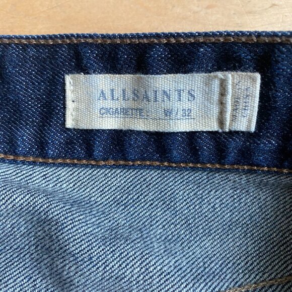 All Saints mens jeans "Clachan Cigarette" sz 32 blue wash button fly - Picture 4 of 6